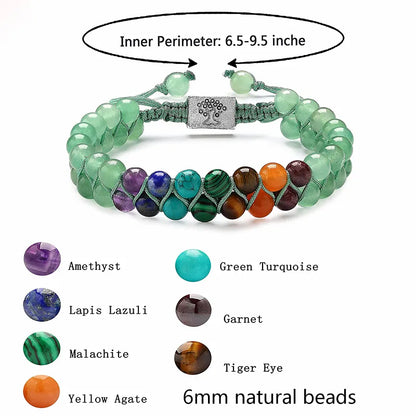 Bracelet de Méditation en Perles de Pierre de 7 Chakras - Bijou en Cristal de Guérison Double Couche pour Équilibrer les Énergies Naturelles