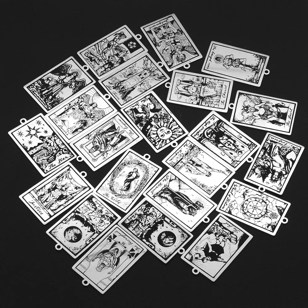 Ensemble de 22 Charmes de Pendentifs Tarot en Acier Inoxydable pour Création de Bijoux