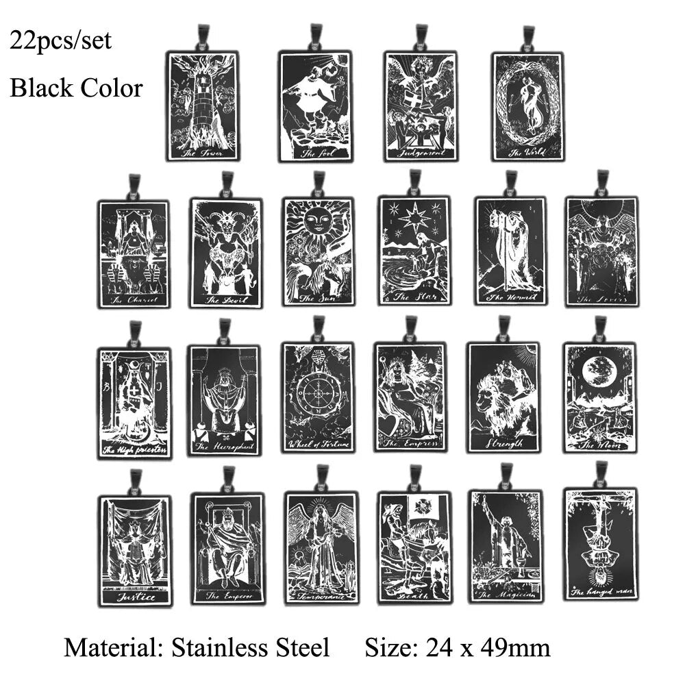 Ensemble de 22 Charmes de Pendentifs Tarot en Acier Inoxydable pour Création de Bijoux