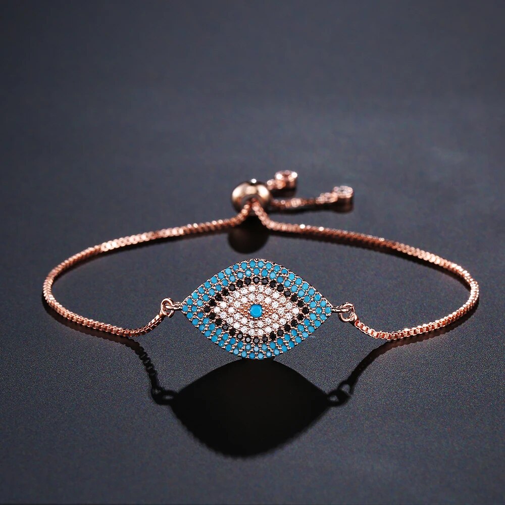 Bracelet Tendance Turc Œil Porte-Bonheur en Or 2023 NEWBUY avec Réglage Pavé AAA CZ, Bijou de Fête Chanceux pour Femmes