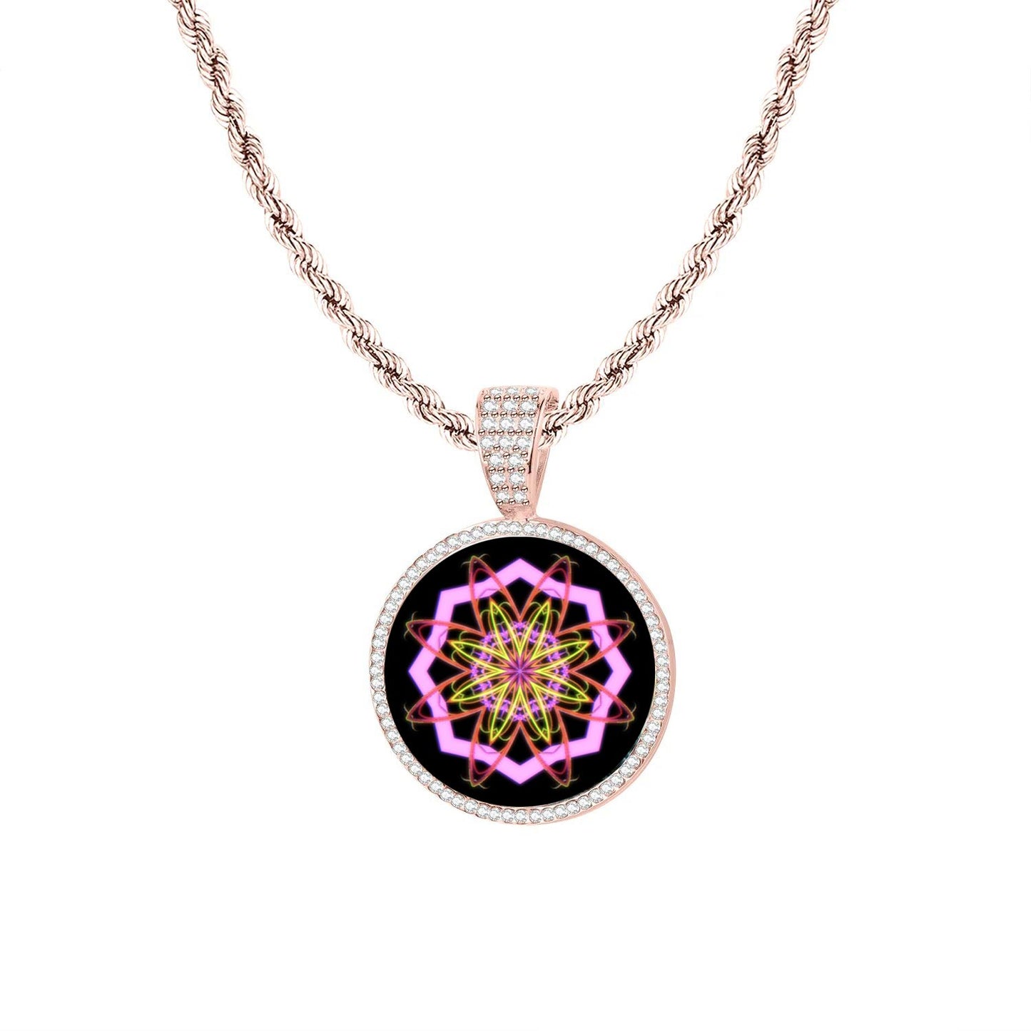 Collier avec un pendentif mandala des 9 fréquences sacrées plaqué or 18 carats en acier inoxydable