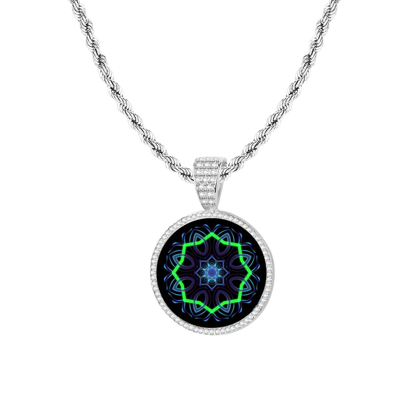 Collier avec un pendentif mandala des 9 fréquences sacrées plaqué or 18 carats en acier inoxydable