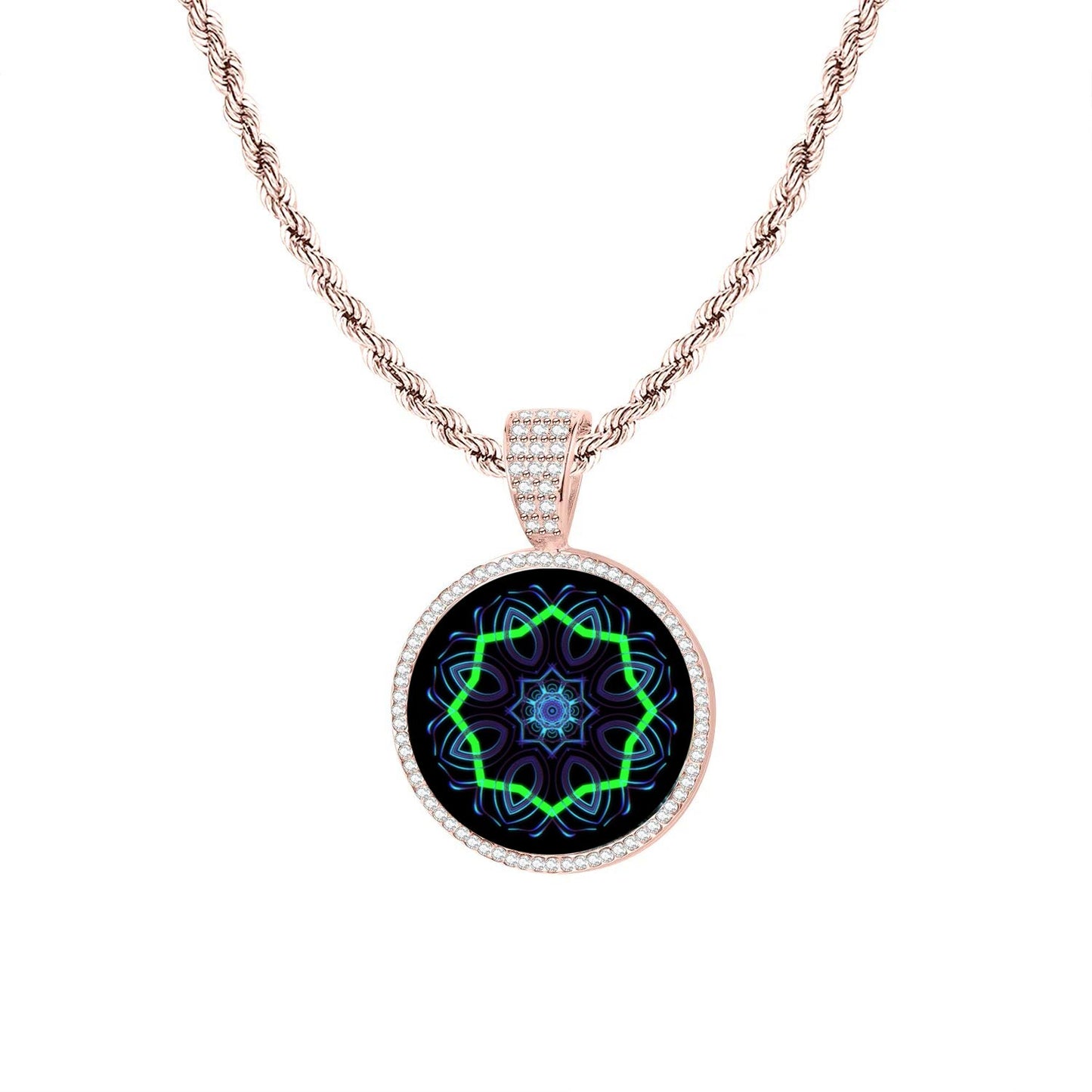 Collier avec un pendentif mandala des 9 fréquences sacrées plaqué or 18 carats en acier inoxydable