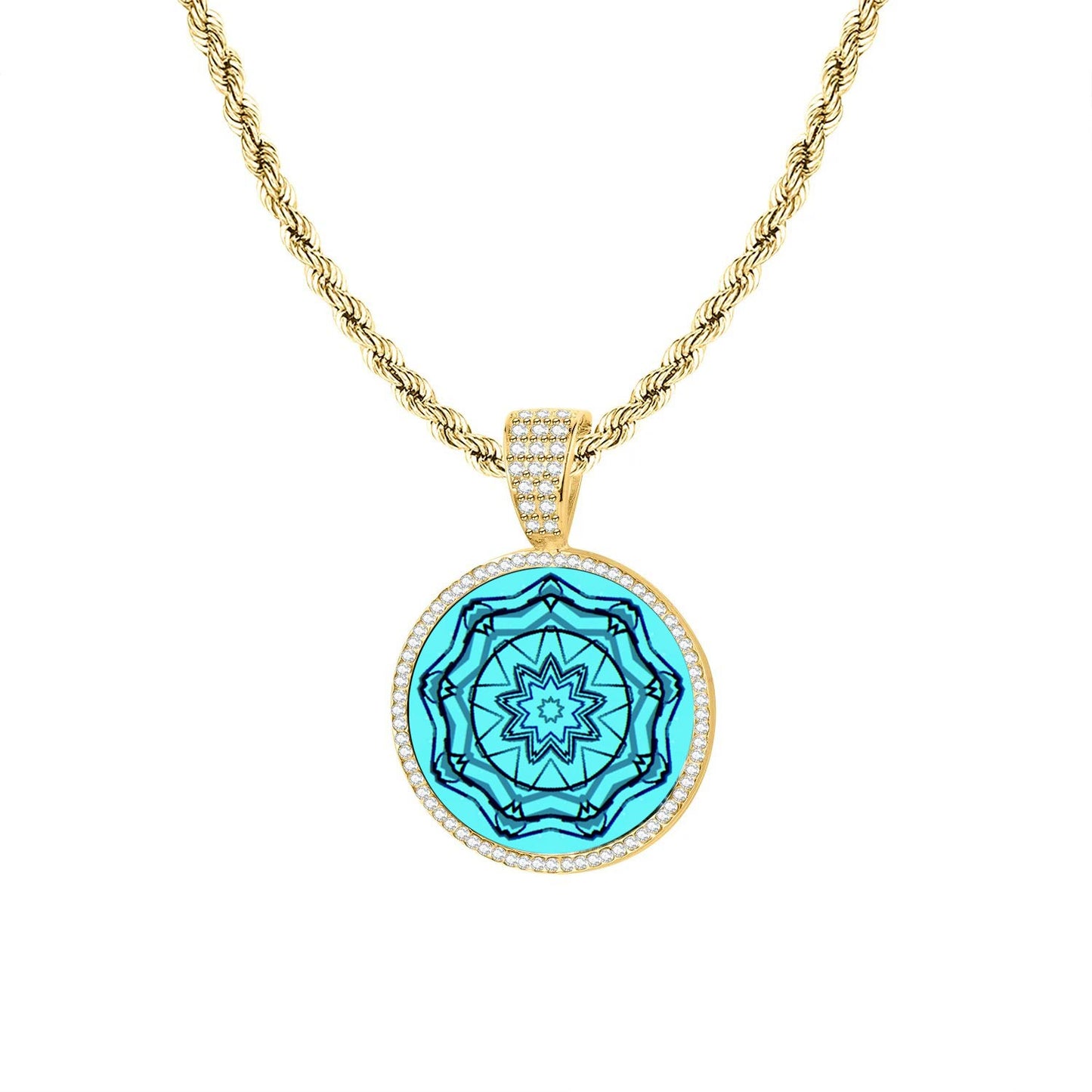 Collier avec un pendentif mandala des 9 fréquences sacrées plaqué or 18 carats en acier inoxydable