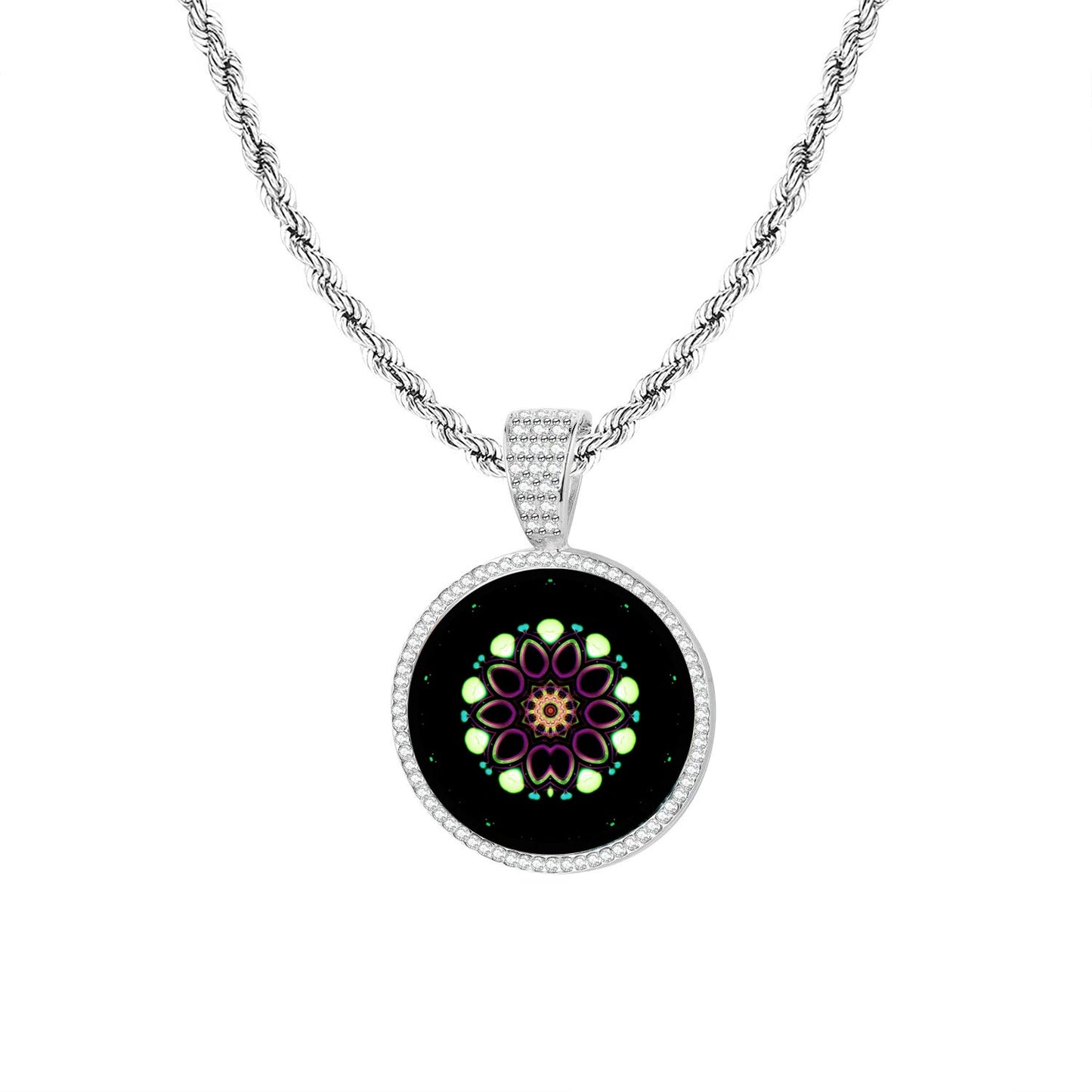 Collier avec un pendentif mandala des 9 fréquences sacrées plaqué or 18 carats en acier inoxydable