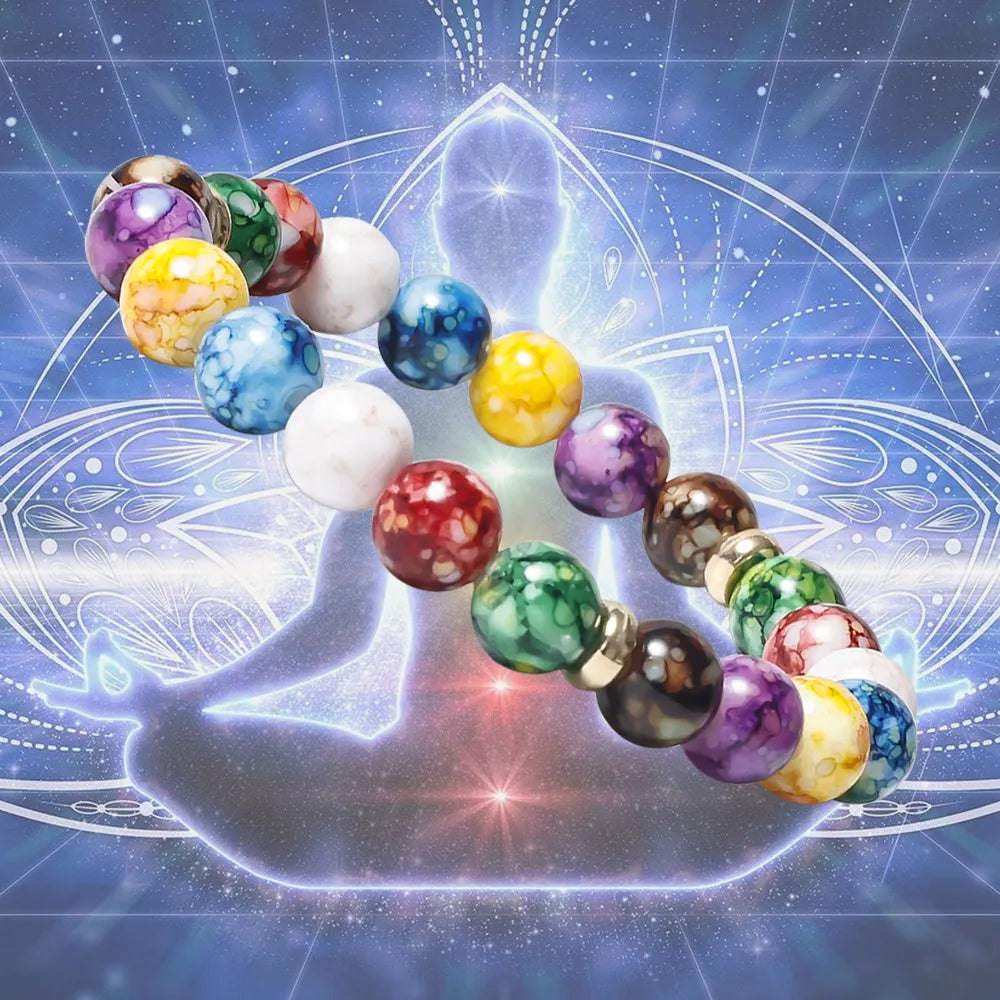 Bracelet de Guérison 7 Chakras en Pierres avec Perles d'Énergie et Pierre Volcanique pour Équilibre et Perte de Poids - Bijou Unisexe