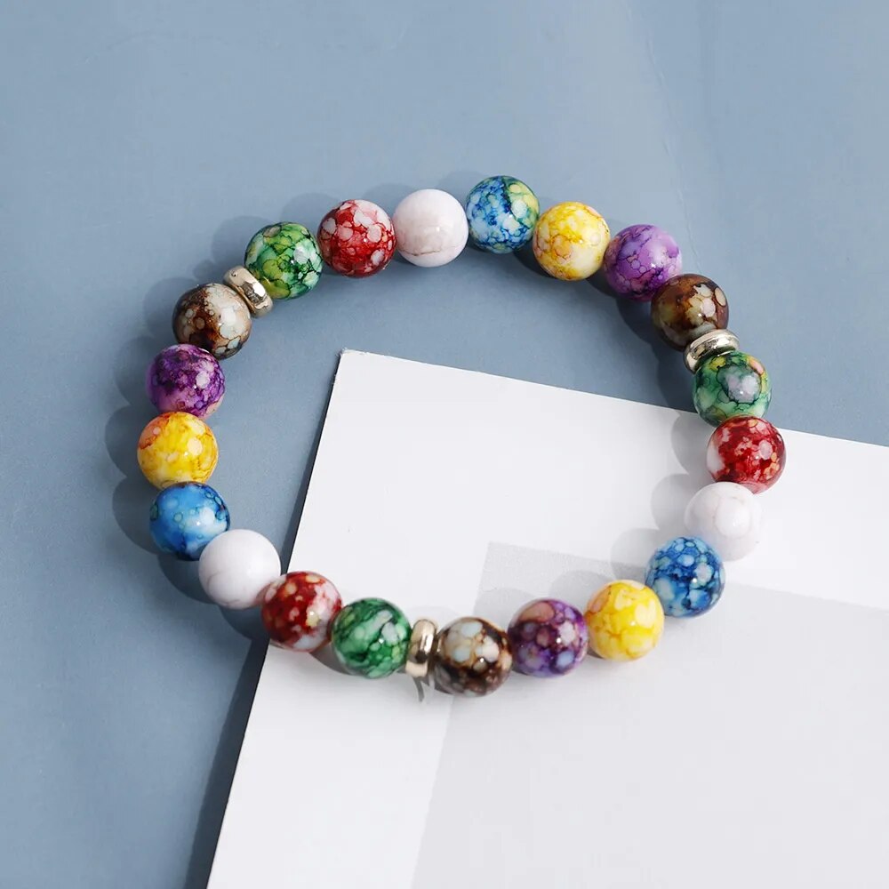 Bracelet de Guérison 7 Chakras en Pierres avec Perles d'Énergie et Pierre Volcanique pour Équilibre et Perte de Poids - Bijou Unisexe