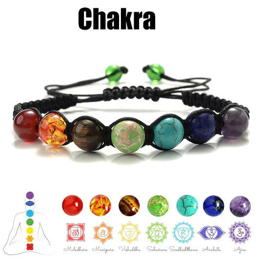 Bracelet Équilibrant en Pierres Naturelles avec Perles de Chakra - Cadeau de Méditation