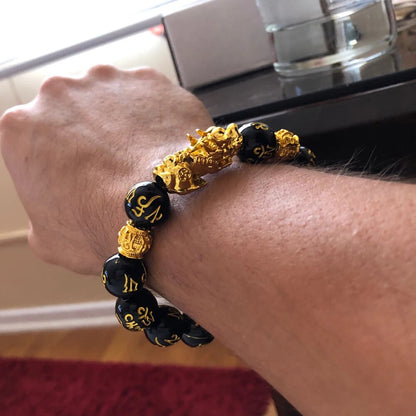 Ensemble de 2 Bracelets de Prospérité Feng Shui en Obsidienne Noire pour Hommes et Femmes