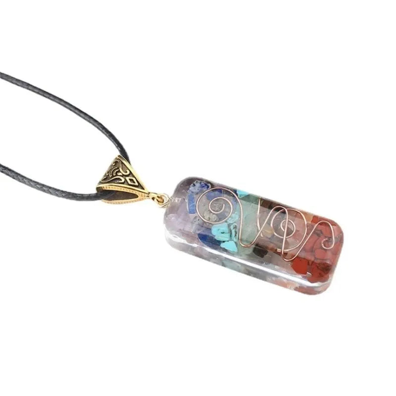 Pendentif Rétro en Cristal avec Pierres Naturelles pour Guérison Reiki, Méditation Yoga et Amulette des 7 Chakras - Orgonite Spirituelle