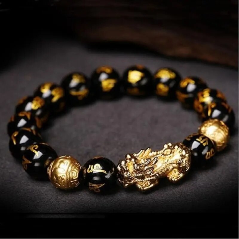 Ensemble de 2 Bracelets de Prospérité Feng Shui en Obsidienne Noire pour Hommes et Femmes