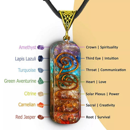 Pendentif Rétro en Cristal avec Pierres Naturelles pour Guérison Reiki, Méditation Yoga et Amulette des 7 Chakras - Orgonite Spirituelle