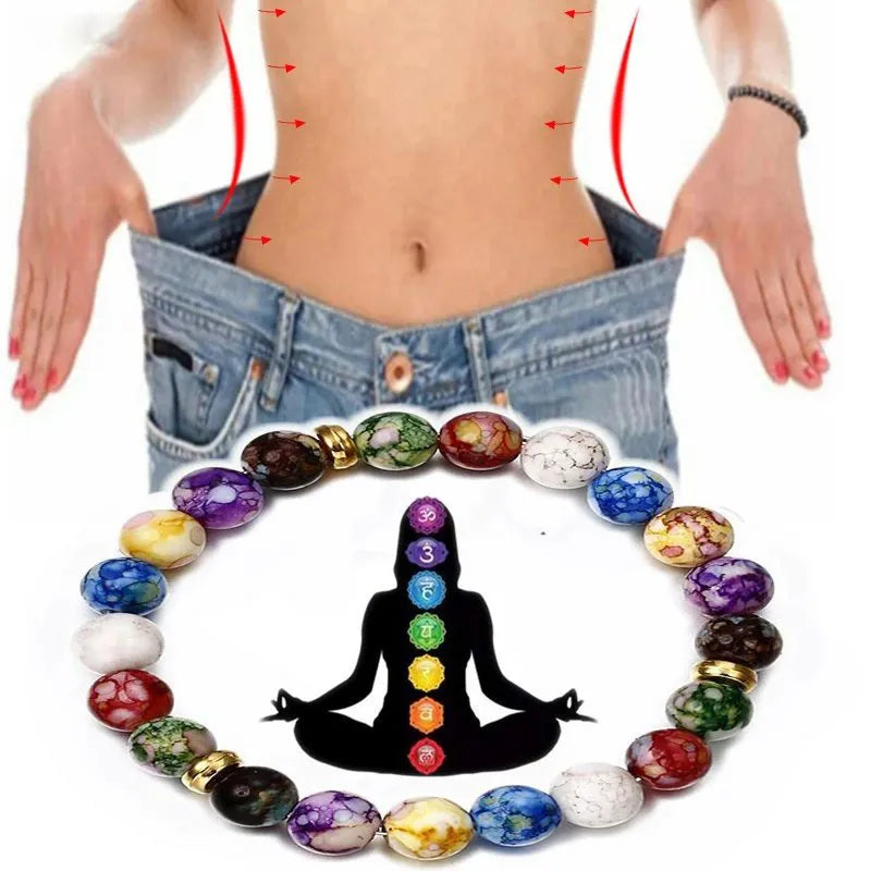 Bracelet de Guérison 7 Chakras en Pierres avec Perles d'Énergie et Pierre Volcanique pour Équilibre et Perte de Poids - Bijou Unisexe