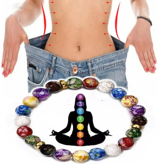 Bracelet de Guérison 7 Chakras en Pierres avec Perles d'Énergie et Pierre Volcanique pour Équilibre et Perte de Poids - Bijou Unisexe