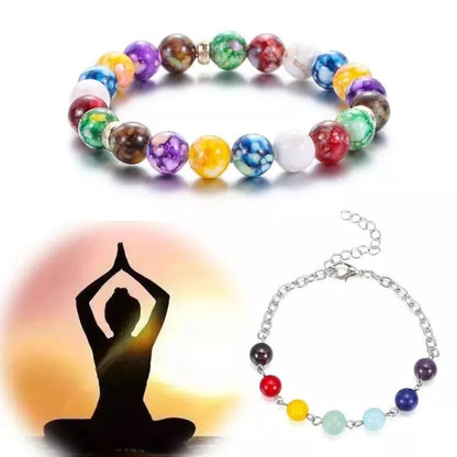 Bracelet Équilibrant à 7 Chakras - Perles en Pierre Naturelle et Tressage en Corde Noire - Cadeau de Méditation et de Guérison