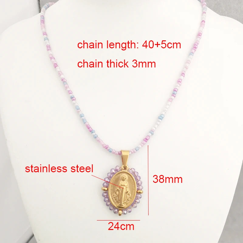 Collier de la Vierge Marie en Acier Inoxydable et Zirconium Cubique