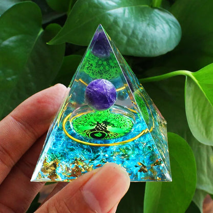 Nouvelle Pyramide Orgone en Améthyste et Péridot - Pierre de Guérison Énergétique, Outil de Méditation, Décoration Intérieure en Quartz