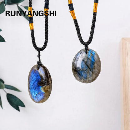 Pendentif en Pierre de Lune Labradorite Bleue Naturelle - Bijou en Cristal de Guérison pour la Méditation Spirituelle