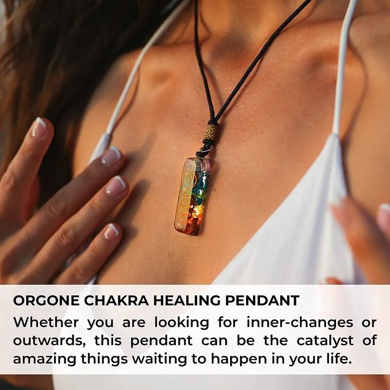 Pendentif Rétro en Cristal avec Pierres Naturelles pour Guérison Reiki, Méditation Yoga et Amulette des 7 Chakras - Orgonite Spirituelle